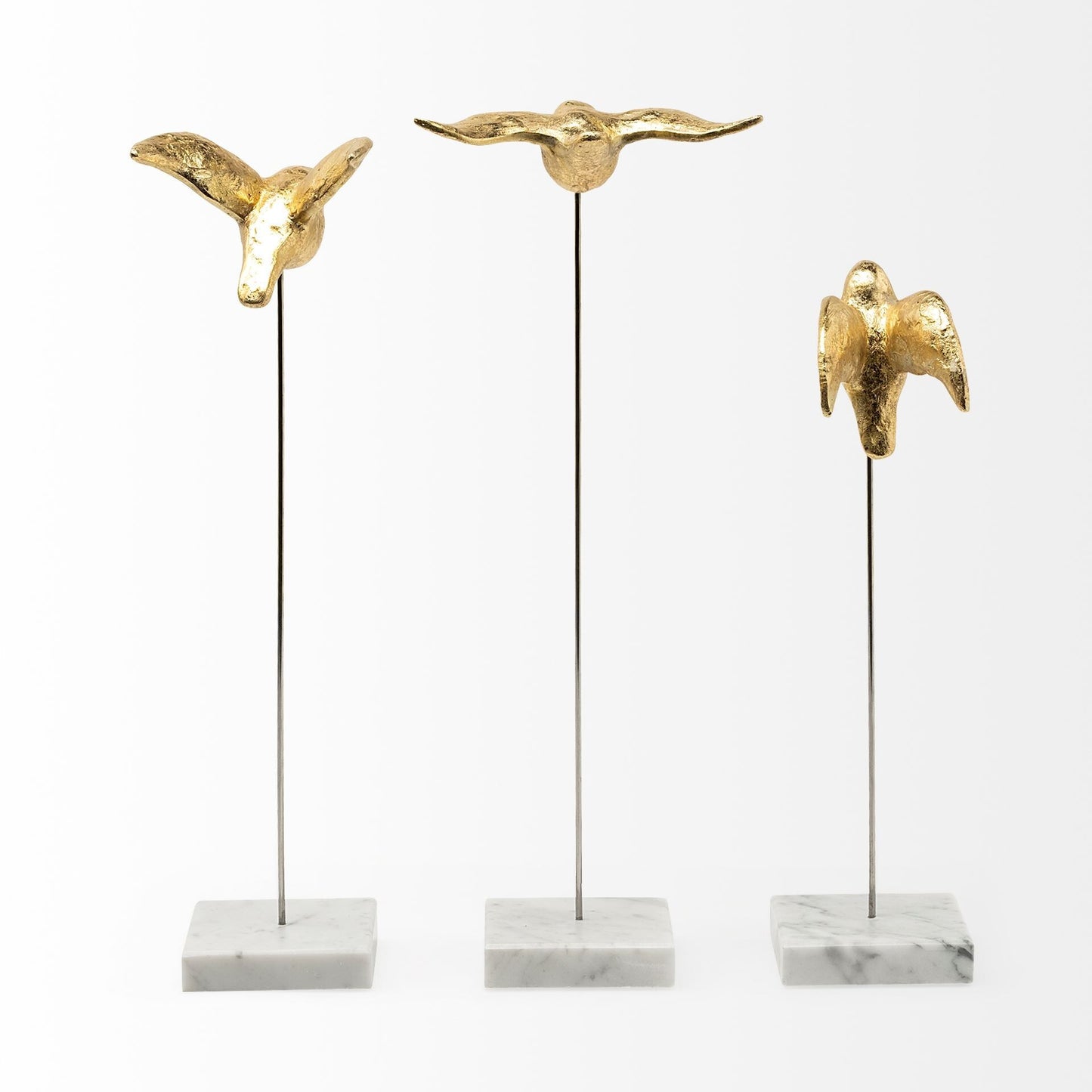 Set Of Three Gold Bird Sculptures