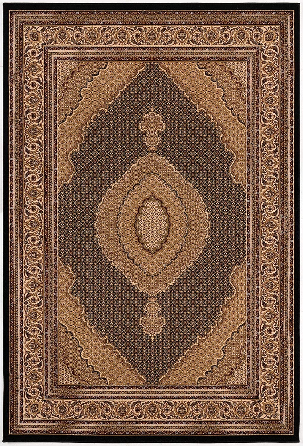 7' X 9' Beige and Black Medallion Power Loom Area Rug