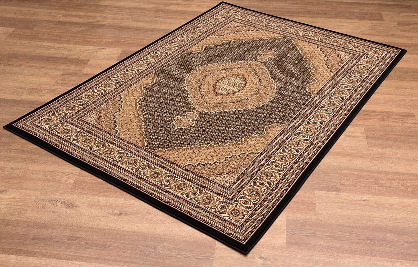 7' X 9' Beige and Black Medallion Power Loom Area Rug