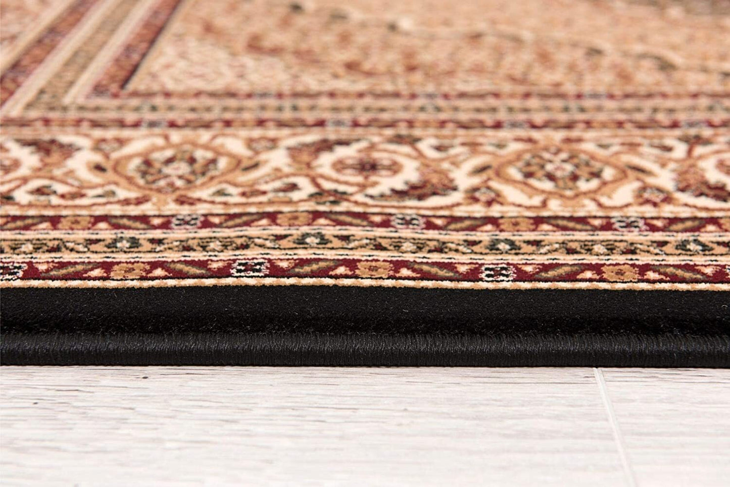 7' X 9' Beige and Black Medallion Power Loom Area Rug