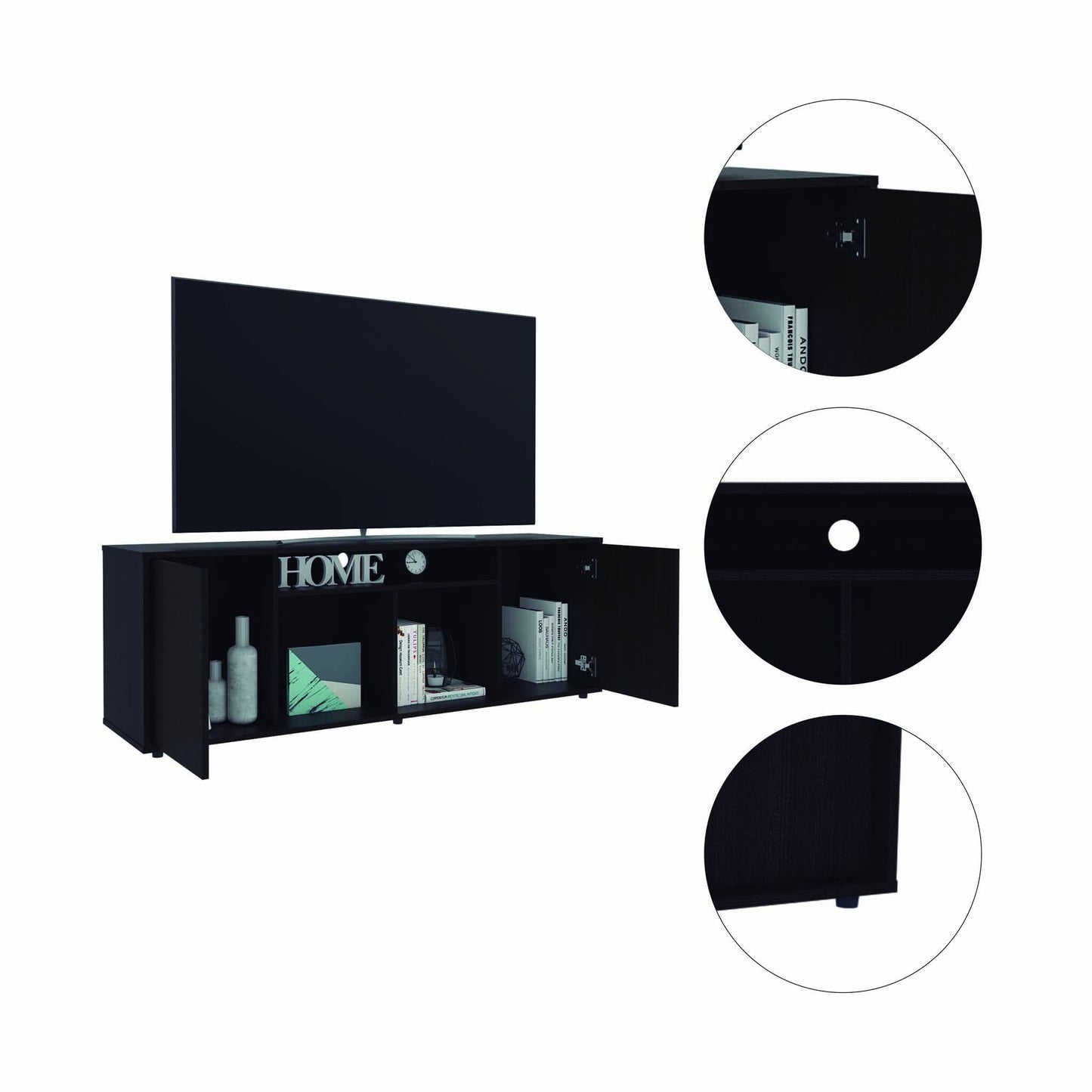 59" Black Open shelving TV Stand