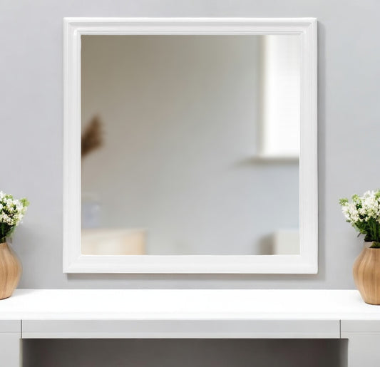 38" White Square Wood Framed Accent Mirror