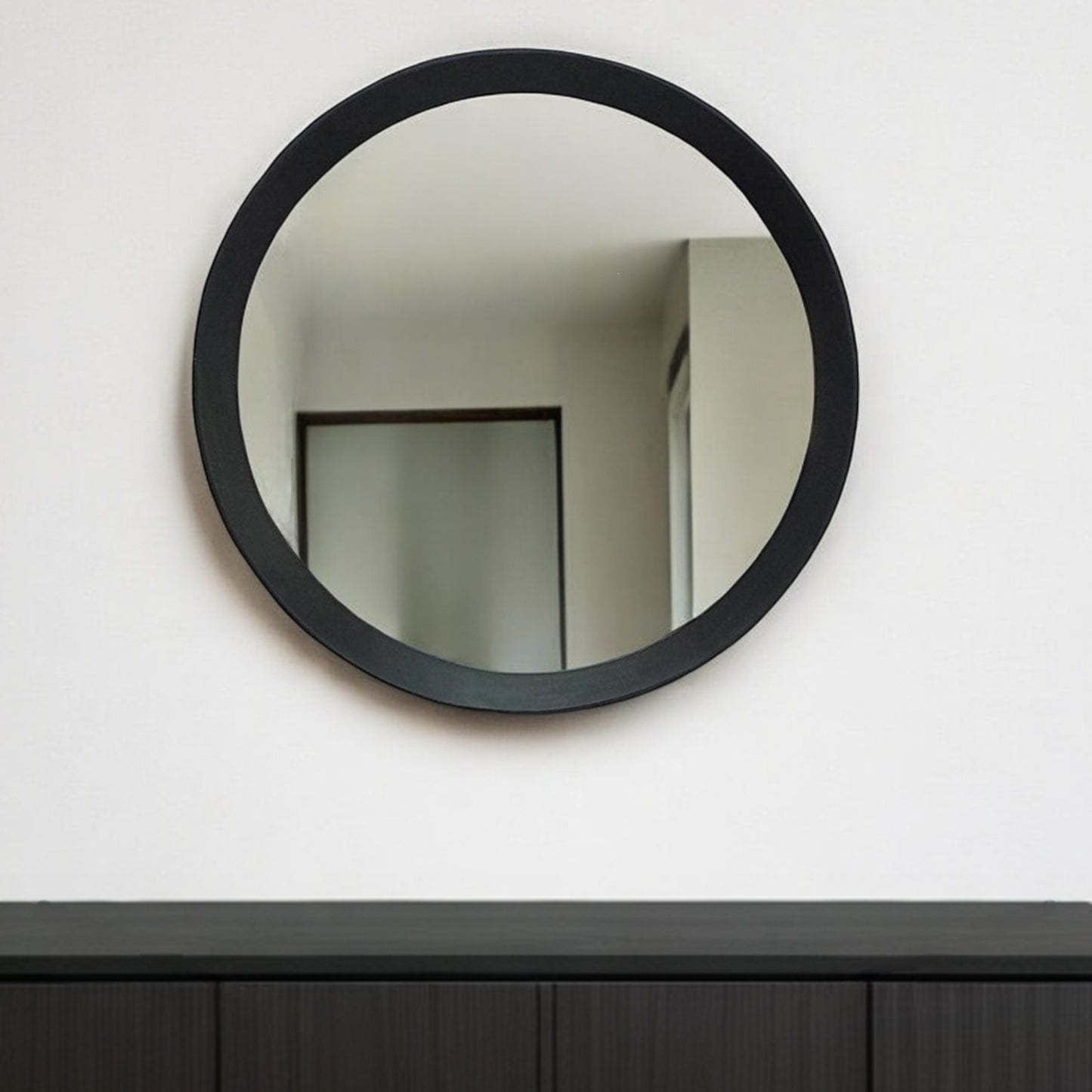 20" Dark Brown Round Wood Framed Accent Mirror