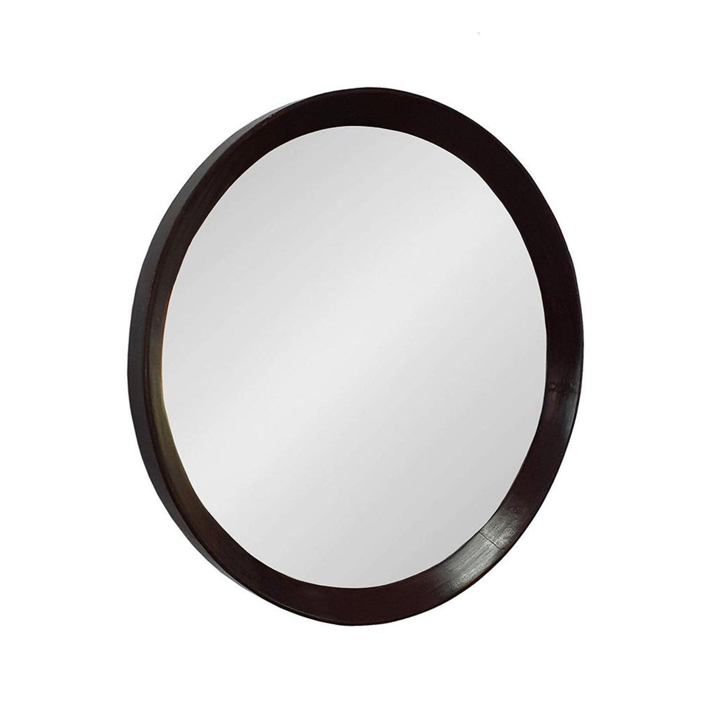 20" Dark Brown Round Wood Framed Accent Mirror