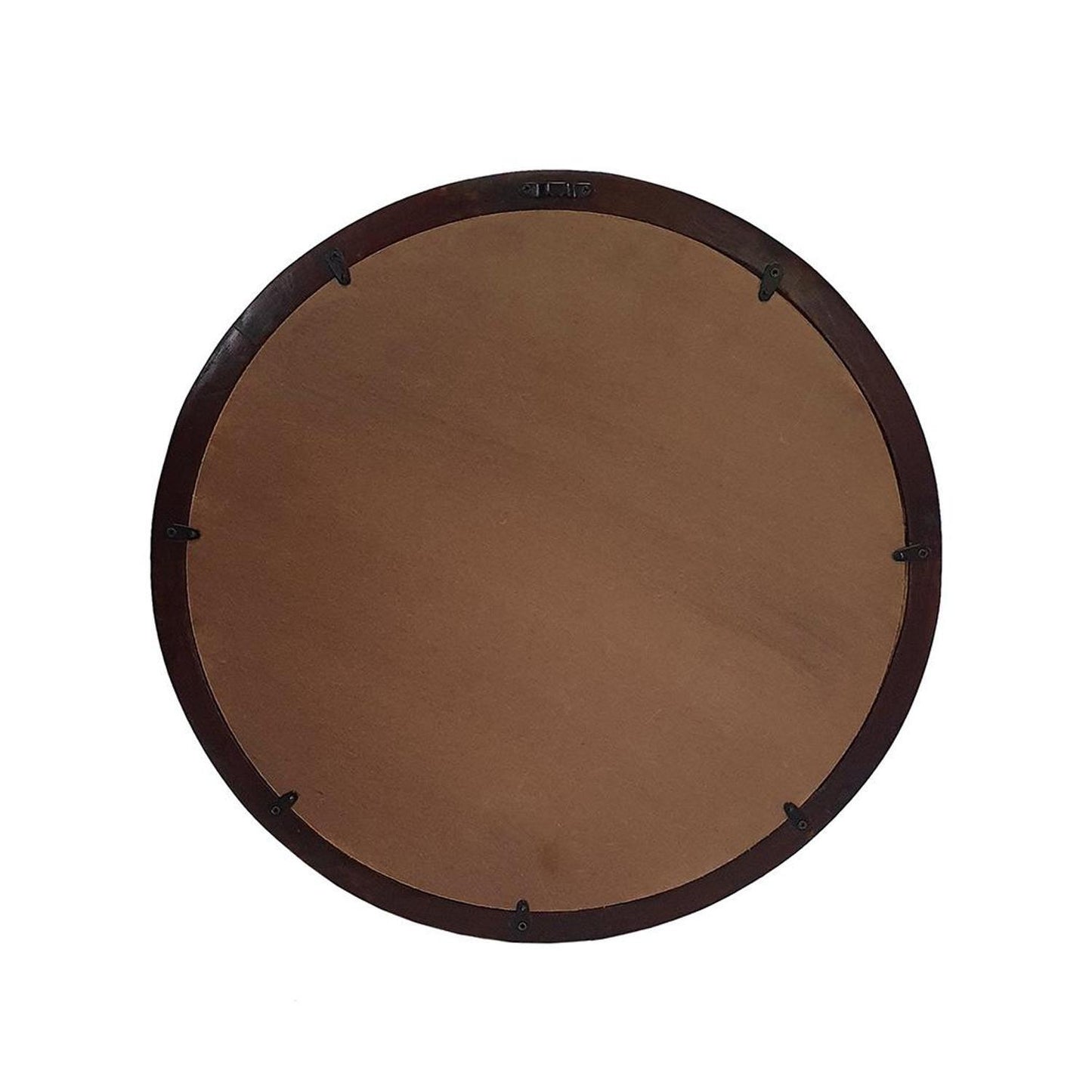 20" Dark Brown Round Wood Framed Accent Mirror