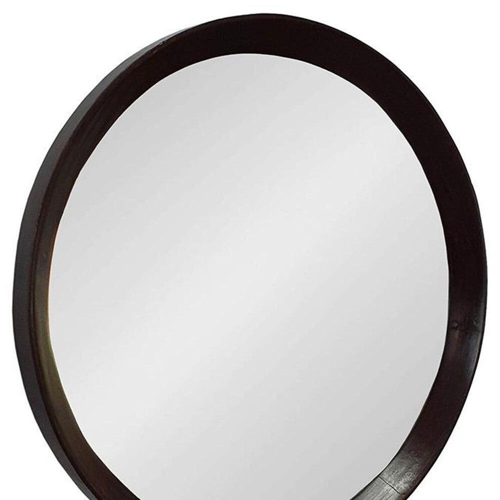 20" Dark Brown Round Wood Framed Accent Mirror