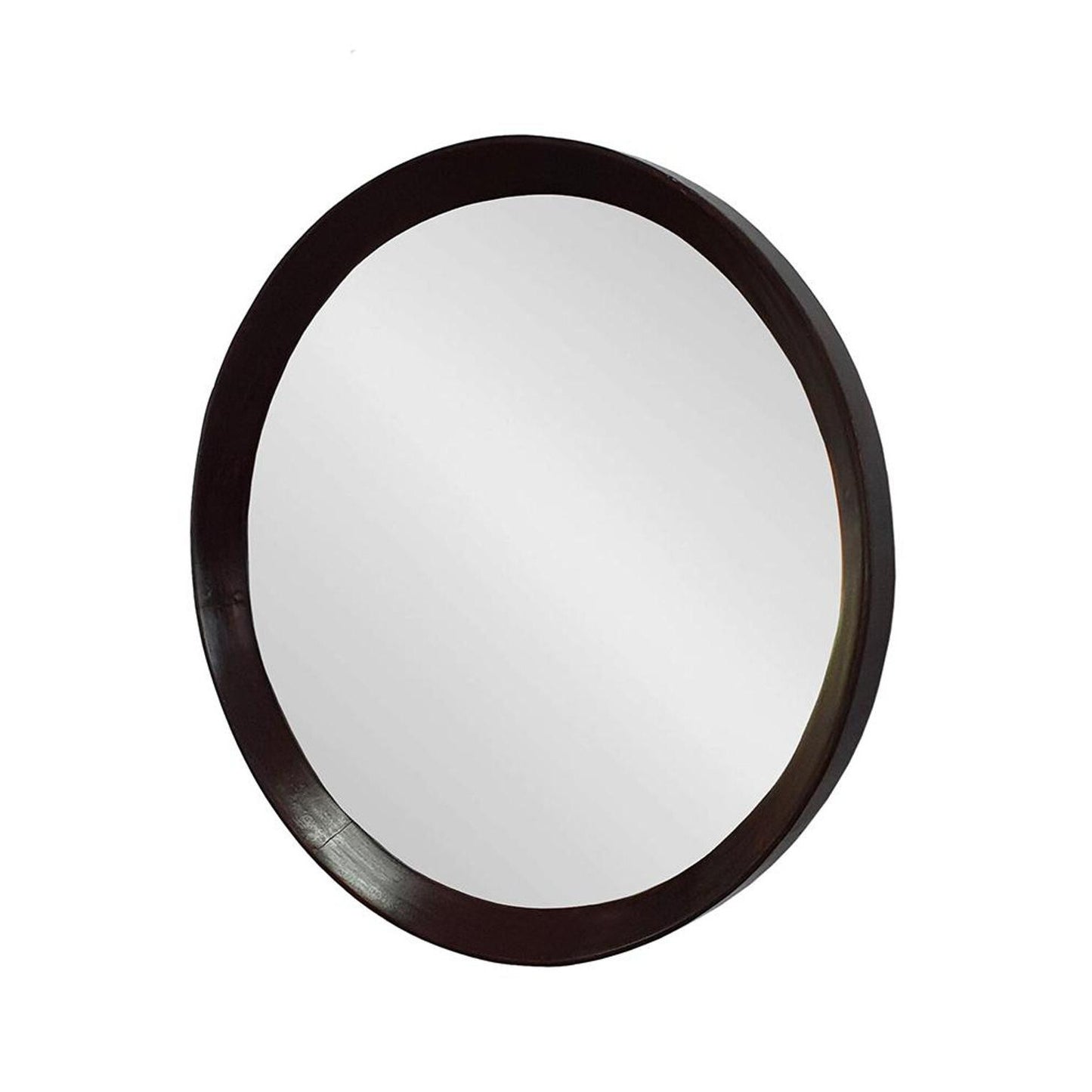 20" Dark Brown Round Wood Framed Accent Mirror