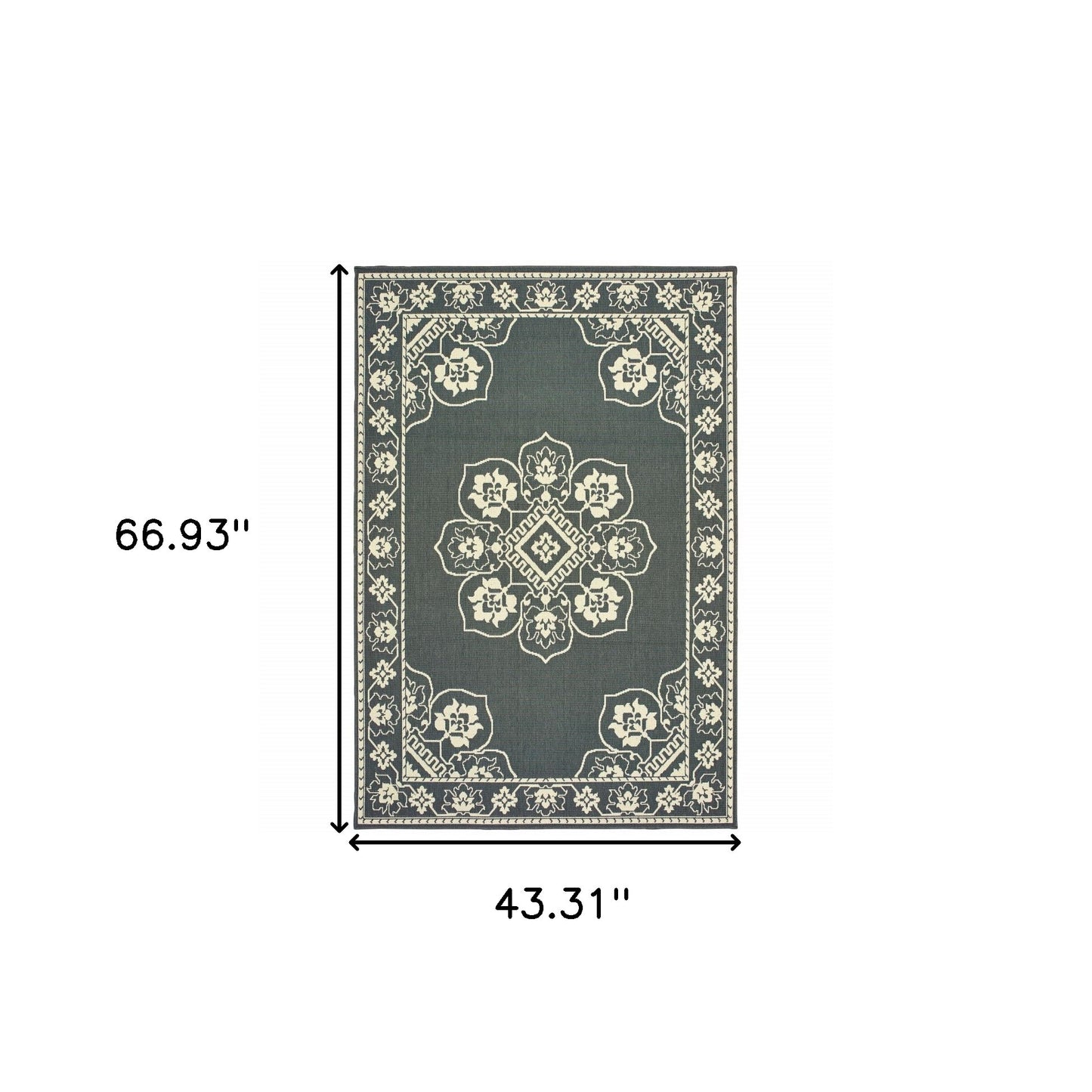 4' X 6' Gray and Ivory Oriental Stain Resistant Indoor Outdoor Area Rug