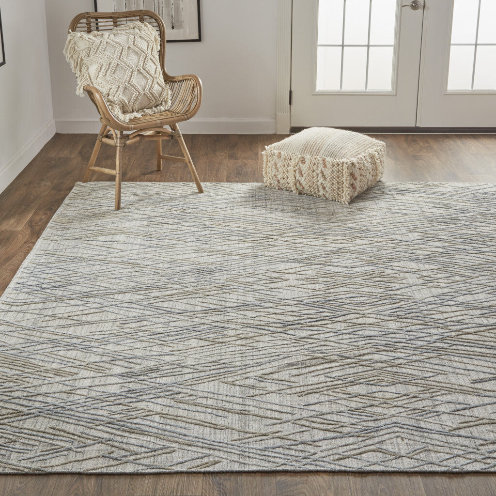 10' X 14' Gray And Blue Abstract Hand Woven Area Rug