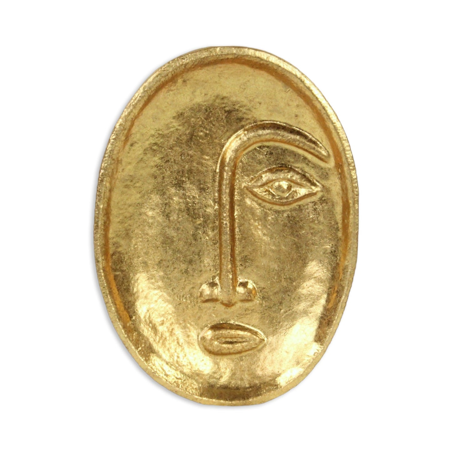 8" Gold Cast Iron Mod Abstract Face Oval Trinket Tray