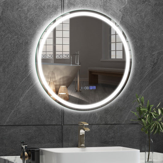 24 Inch Anti-Fog Bathroom Wall Mirror with 3-Color LED Lights and Temperature Display