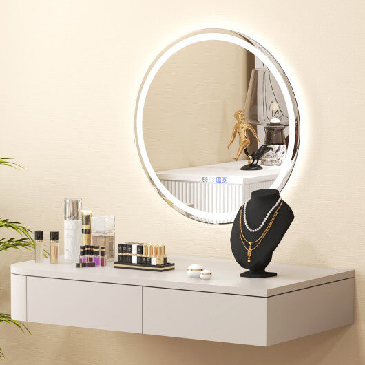 24 Inch Anti-Fog Bathroom Wall Mirror with 3-Color LED Lights and Temperature Display