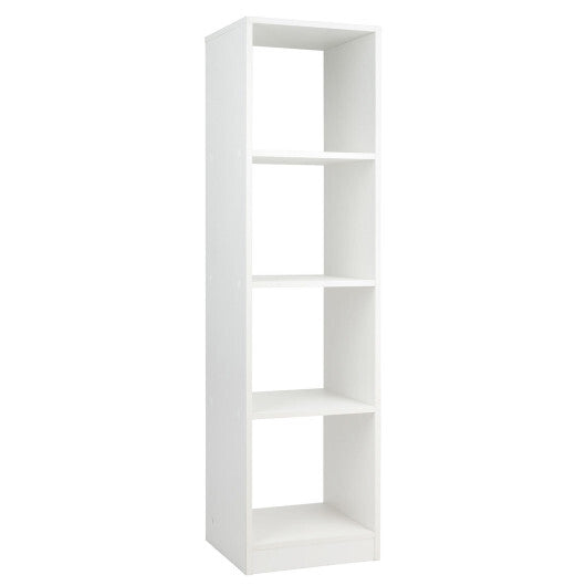 5 Tiers 4-Cube Narrow Bookshelf with 4 Anti-Tipping Kits-White - Color: White