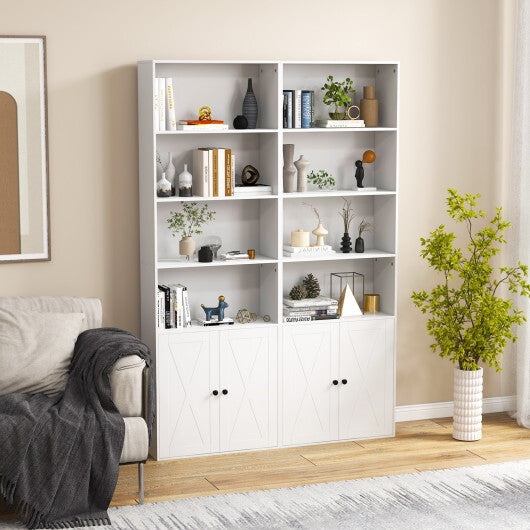 71 Inch Freestanding Bookshelf with 6 Shelves and 2-Door Cabinet-White - Color: White