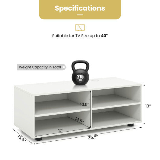 TV Console Table with Adjustable Shelves and Cable Management Hole for TV up to 40 Inch-White