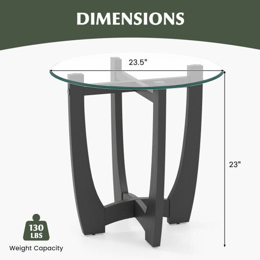 23.5 Inch Round End Side Table with Tempered Glass Tabletop-Black