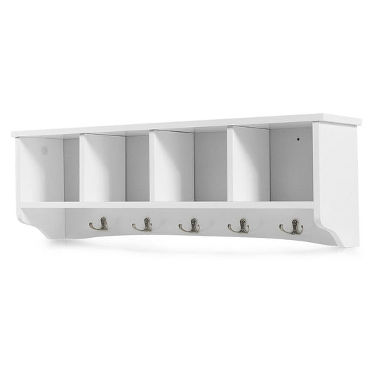 Wall-Mounted Storage Cabinet Hanging Entryway Shelf Coat Rack - Color: White