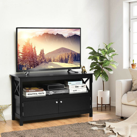 TV Stand Entertainment Center with Charging Station for TVs up to 50 Inch-Black - Color: Black