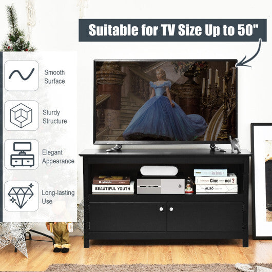 TV Stand Entertainment Center with Charging Station for TVs up to 50 Inch-Black - Color: Black