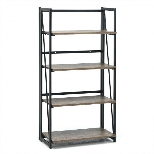 4-Tier Folding Bookshelf No-Assembly Industrial Bookcase Display Shelves