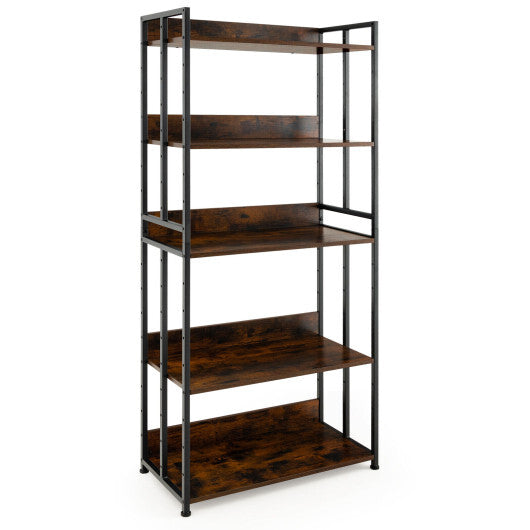 3/5-Tier Industrial Bookshelf Storage Shelf Display Rack with Adjustable Shelves-5Tier - Size: 5-Tier