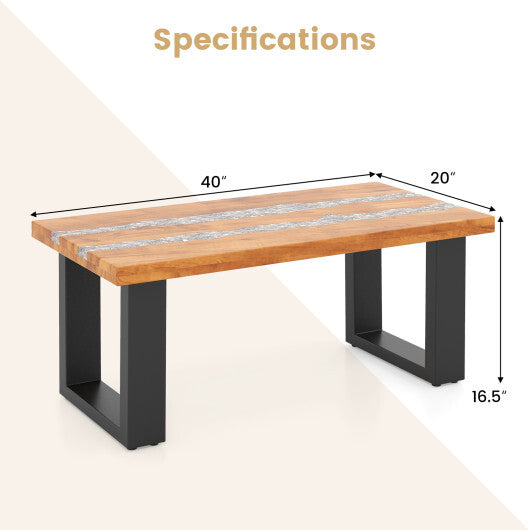 Teak Wood Patio Table with River Feel Epoxy Tabletop - Color: Natural