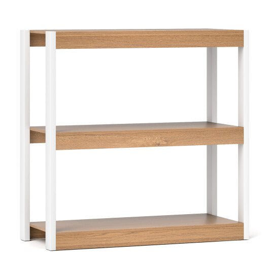 3 Tier Bookshelf Wooden Bookcase with Dual Anti-Tipping Kits-Natural - Color: Natural