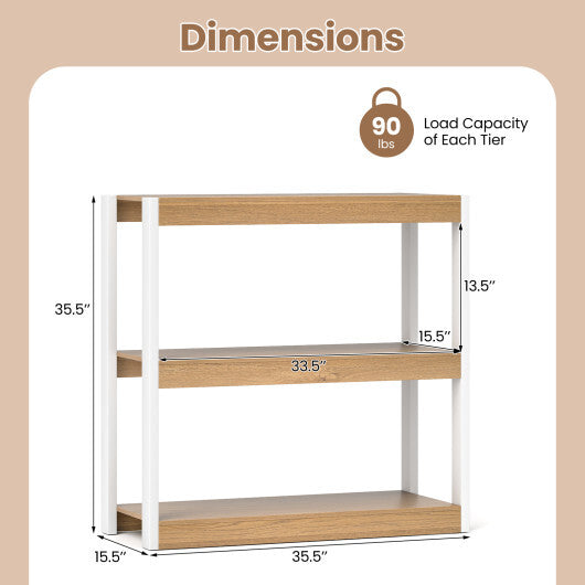 3 Tier Bookshelf Wooden Bookcase with Dual Anti-Tipping Kits-Natural - Color: Natural